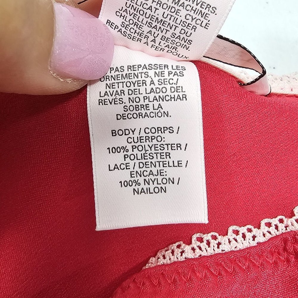 Victorias Secret Chemise Slip Dress Medium Red Babydoll Satin Lace Coquette Y2K - Picture 11 of 13